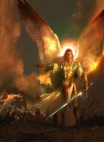 un soldat en or avec des ailes dorées