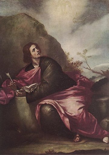Peinture représentant un jeune homme apeuré contre un rocher