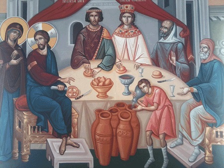 Peinture de personnages autour d'une table du temps de Jésus-Christ