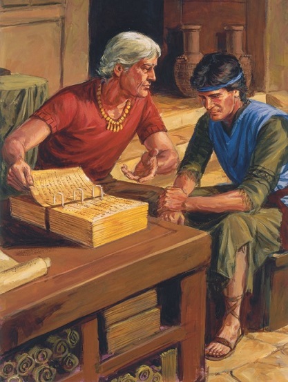 Deux personnages avec une Bible ouverte