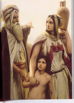 Abraham chassant Ismael et sa mère dans le désert