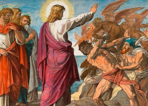 Jésus chassant des démons dans des cochons