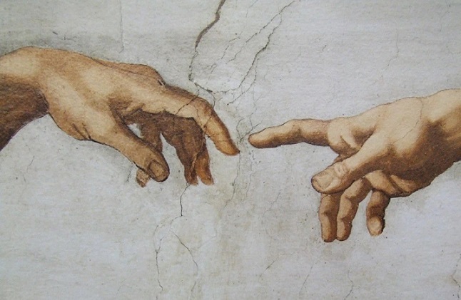la main de Dieu et la main de l'homme  peinture de Michel Ange la création d'Adam