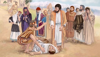 Jésus parlant avec le papa de l’enfant possédé