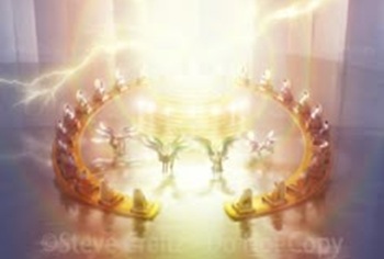 Jesus sur Son Trône avec les 4 Etres vivants et les 24 Vieillards